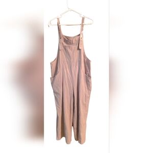 Boho Linen-Blend Wide Leg Overalls Tan- Size L